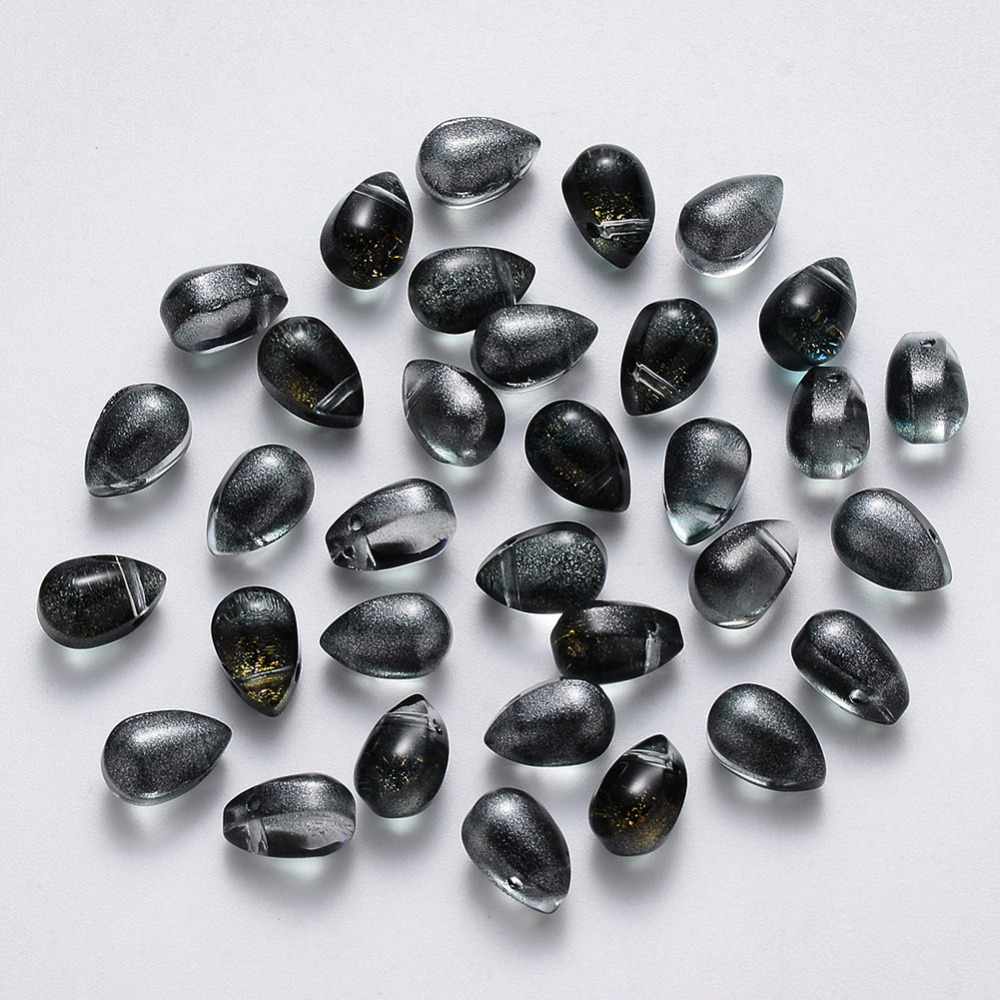 Glass teardrop 9x6mm black 12pc glitter